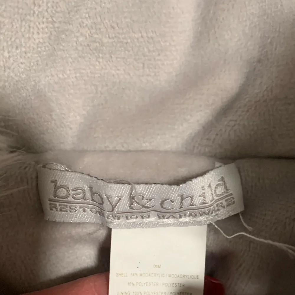 Restoration Hardware Baby Faux Fur Bunting Snowsuit Hooded Bunny Ears Gray